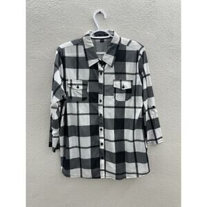 French Laundry Womens Shirt Size XL Black White Plaid Long Sleeve Button Up